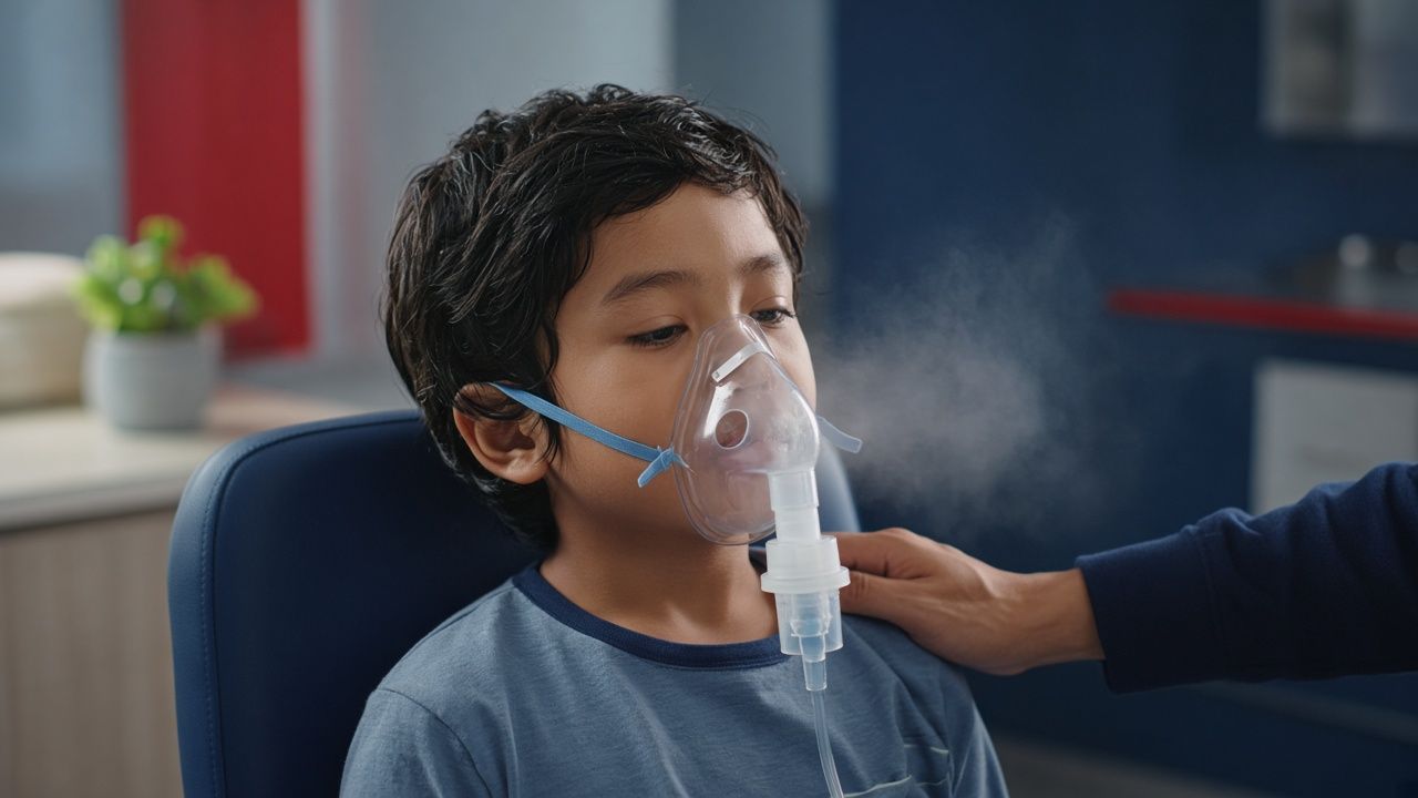 Kanak-kanak menerima rawatan nebuliser / Child receiving nebuliser treatment