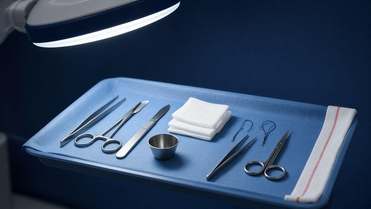 Peralatan prosedur kecil steril di atas dulang / Sterile minor procedure instruments on a tray
